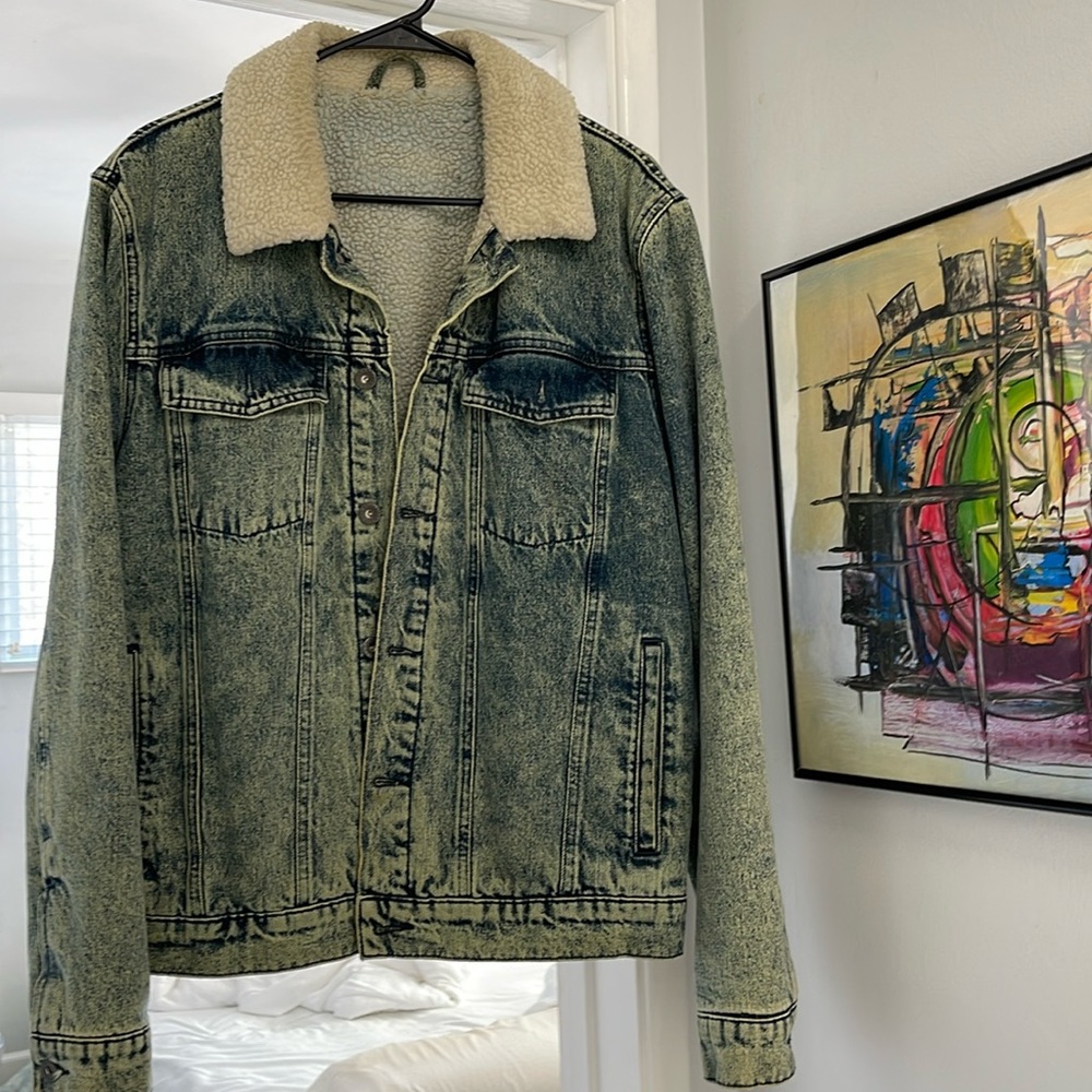 Topman Men’s Medium Acid Wash Jean Bomber Jacket - M
